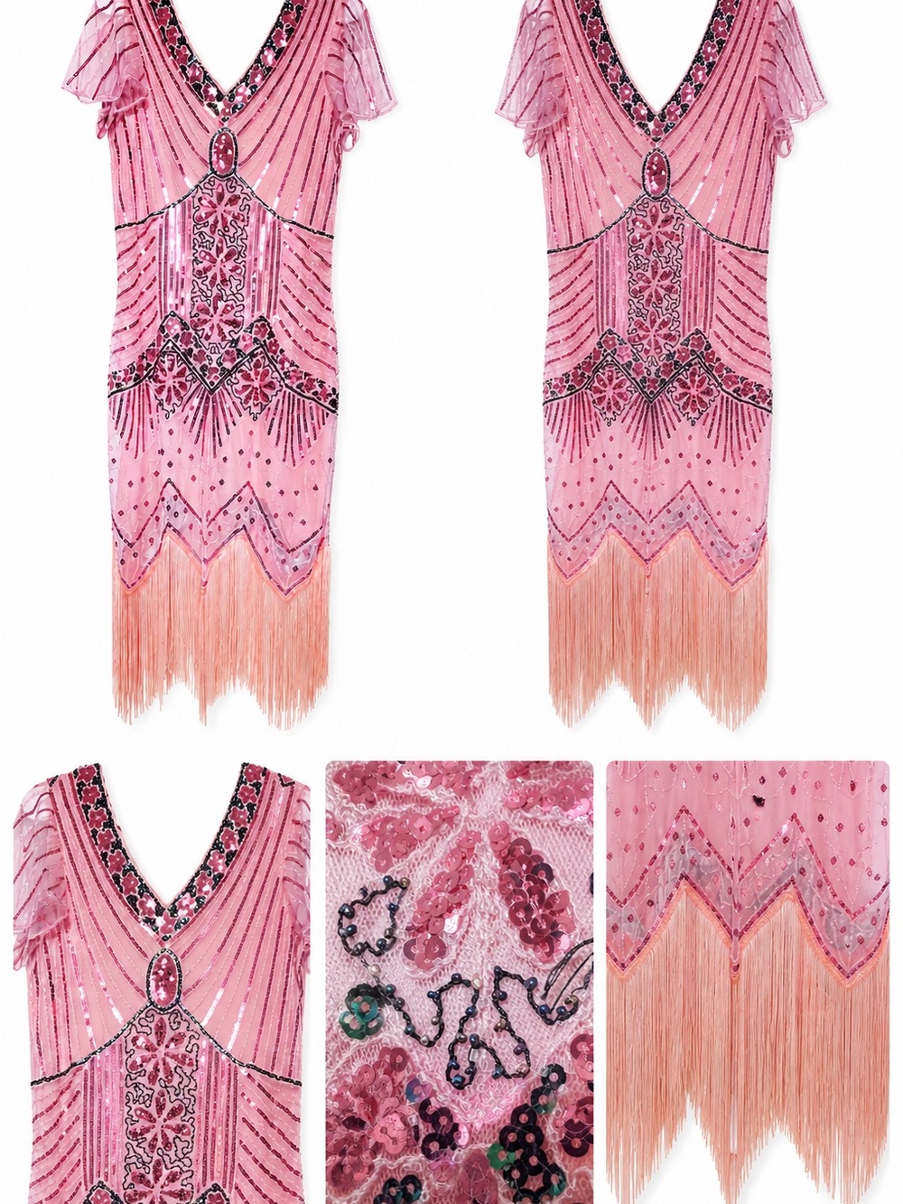 Pink Beaded Fringe Flapper Dress